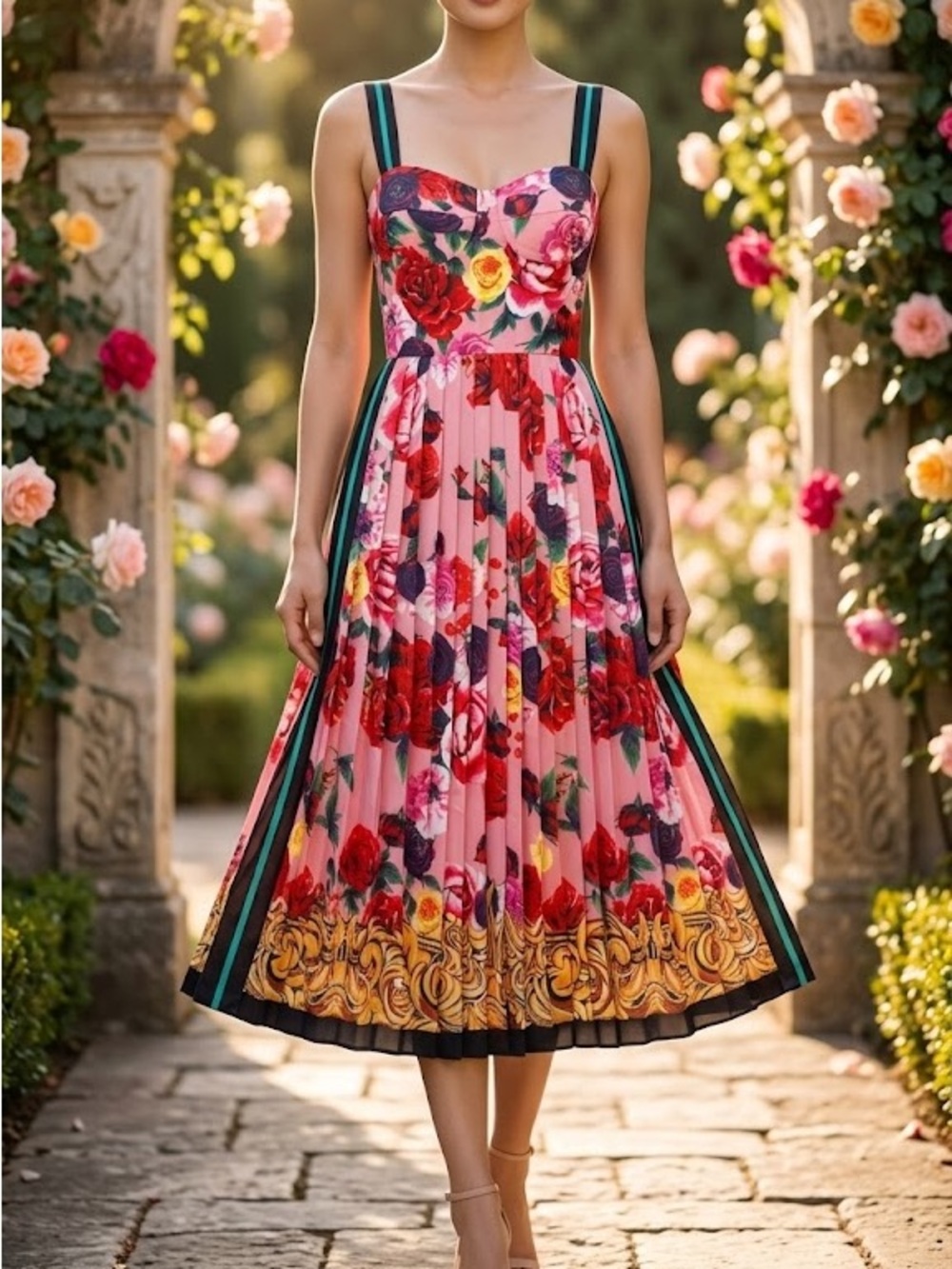 Summer Pink Floral Midi Dress